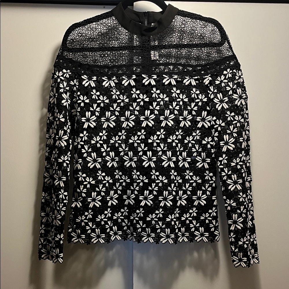 Self-Portrait Black and White Daisy Lace Blouse